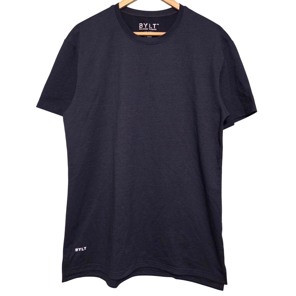 BYLT Premium Basics Basic Crew Split Hem Tee Large Black Drop Tail Athleisure